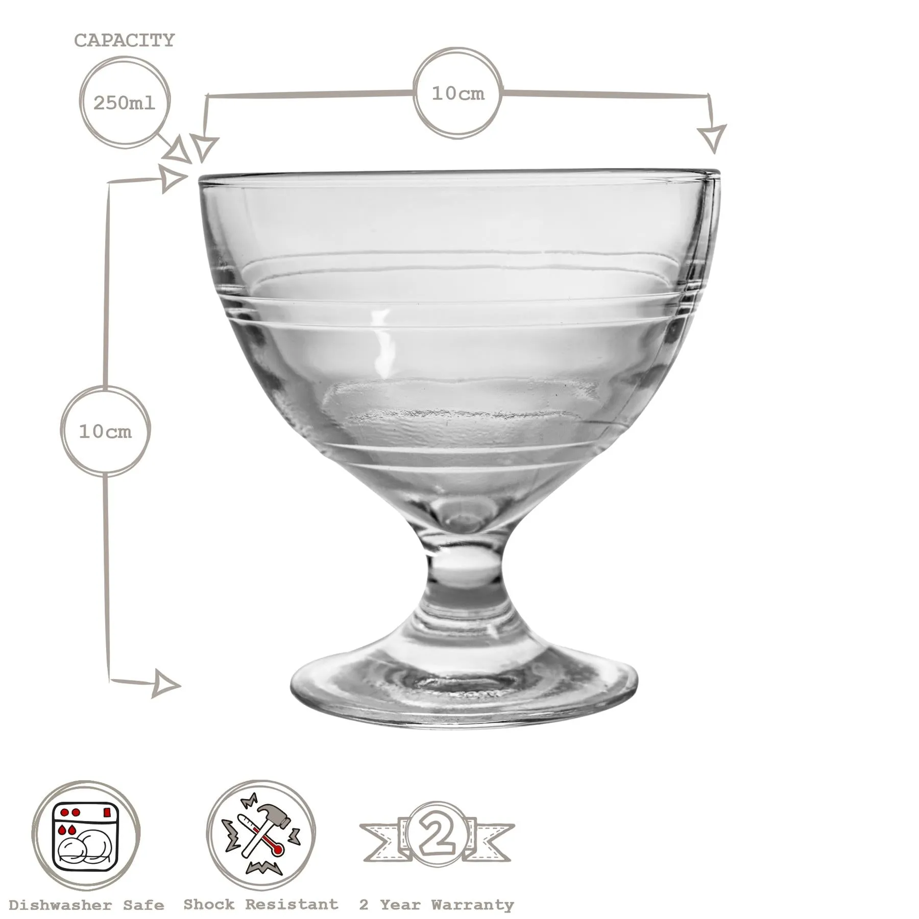 250ml Gigogne Glass Ice Cream Bowls - Pack of Six - By Duralex