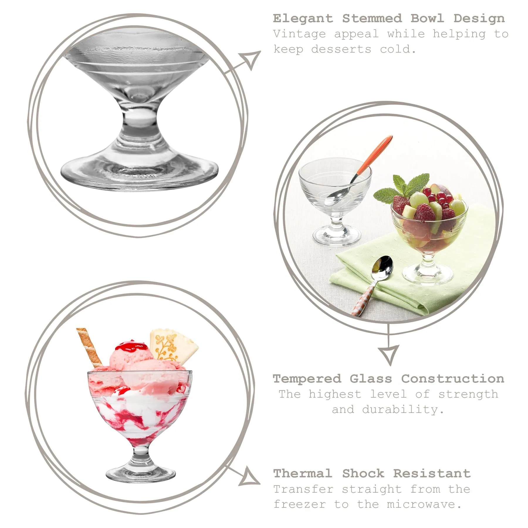 250ml Gigogne Glass Ice Cream Bowls - Pack of Six - By Duralex