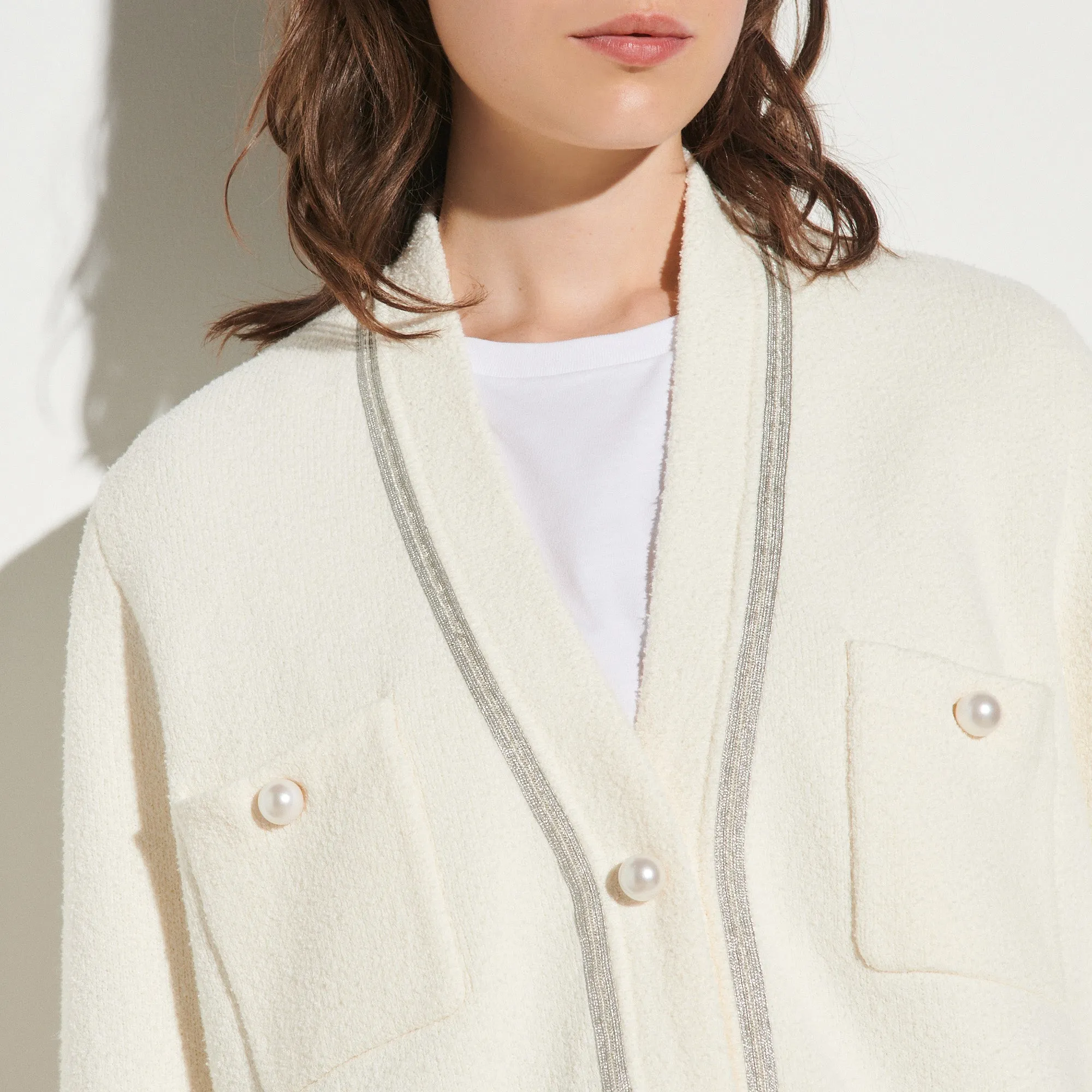 Cardigan long avec boutons perles