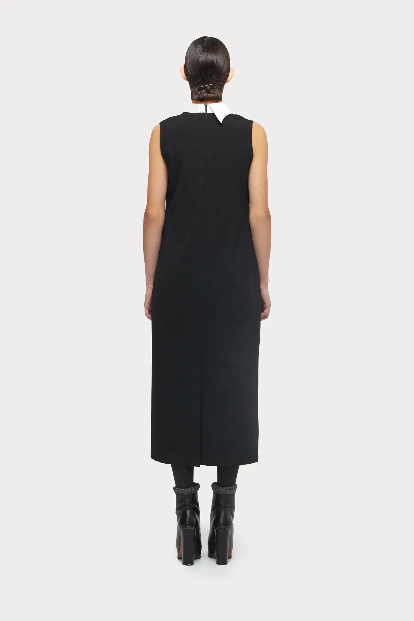 Chic Formal Midi Dress With Unique Collar White