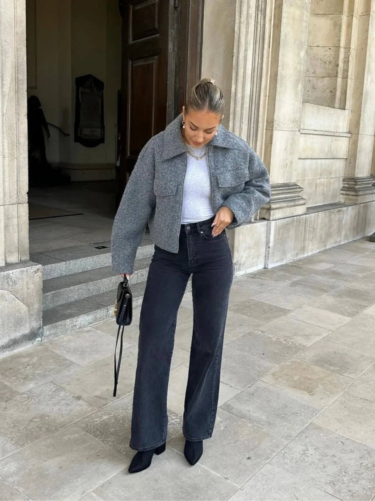 Cropped Wool Utility Zip Jacket