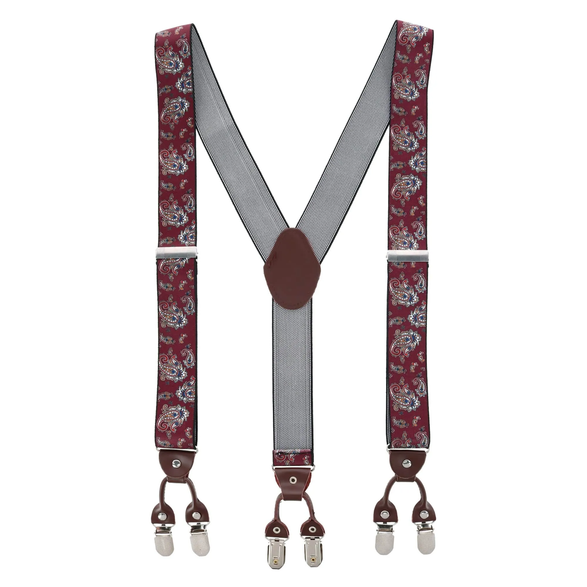 CTM® Men's 1.375 Inch Wide Paisley Print Double Clip-End Suspenders