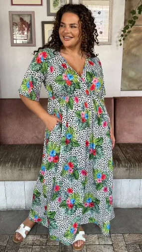 CurveWow Maxi Wrap Dress Spot/Palm