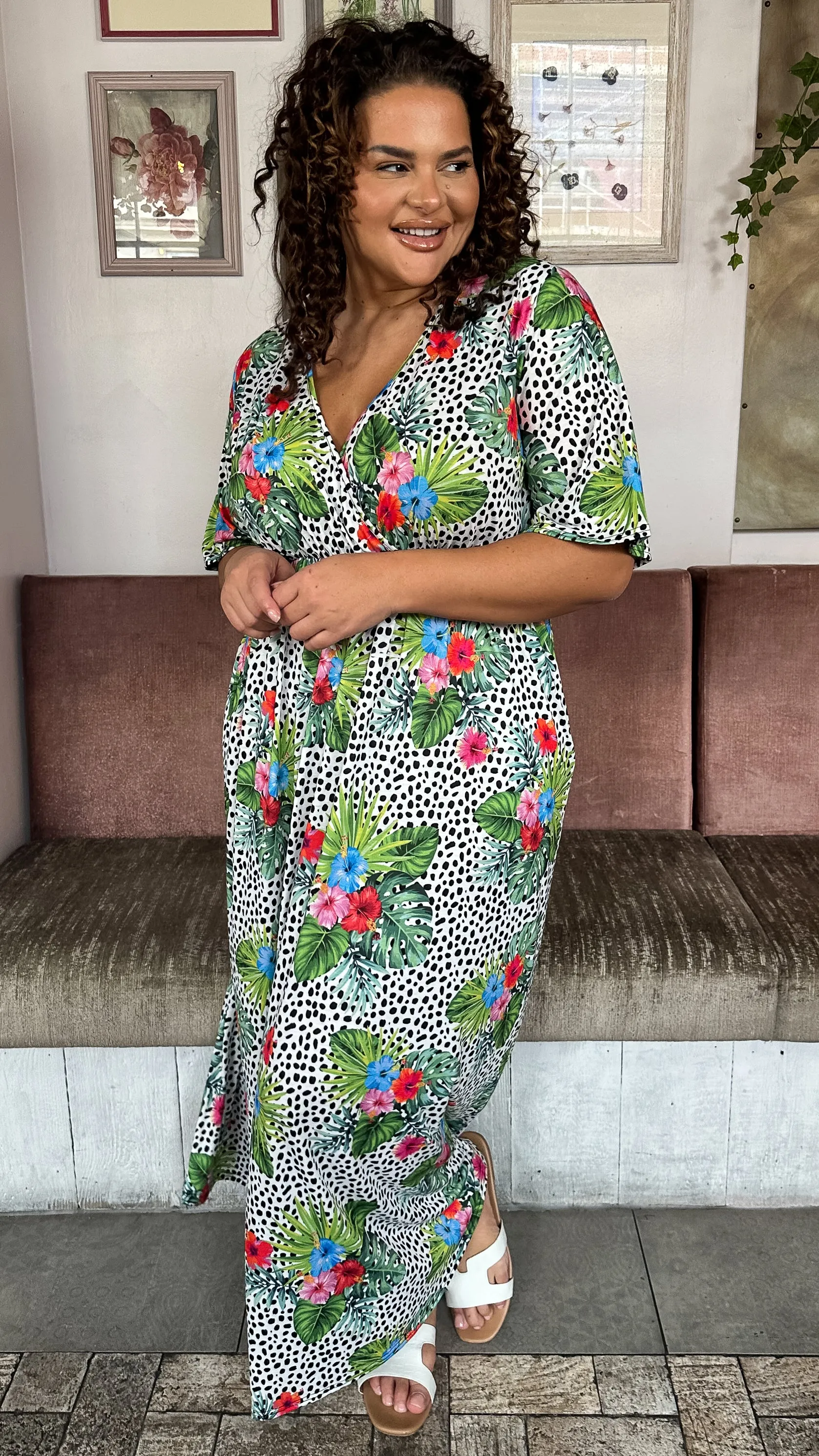 CurveWow Maxi Wrap Dress Spot/Palm