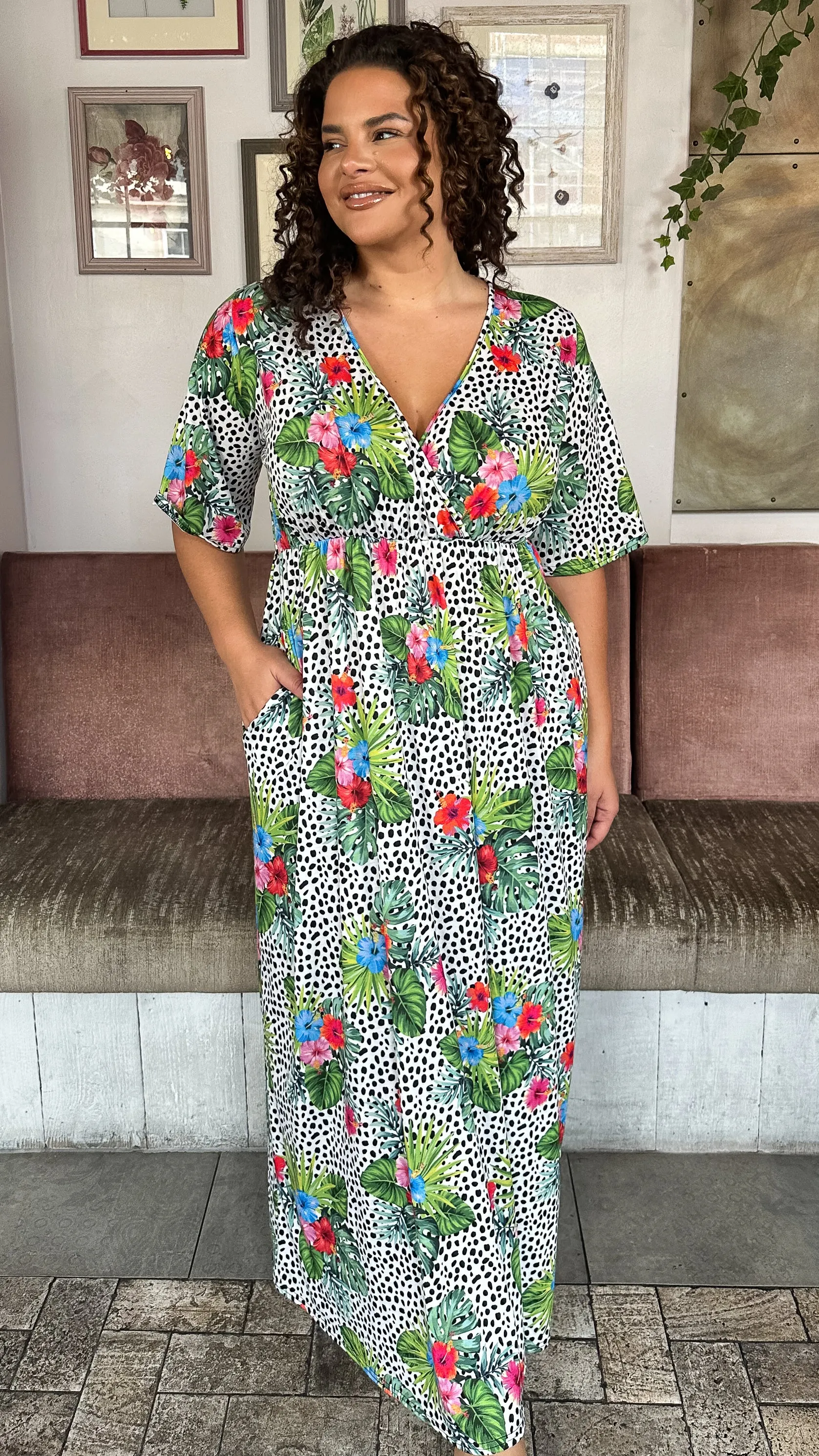 CurveWow Maxi Wrap Dress Spot/Palm