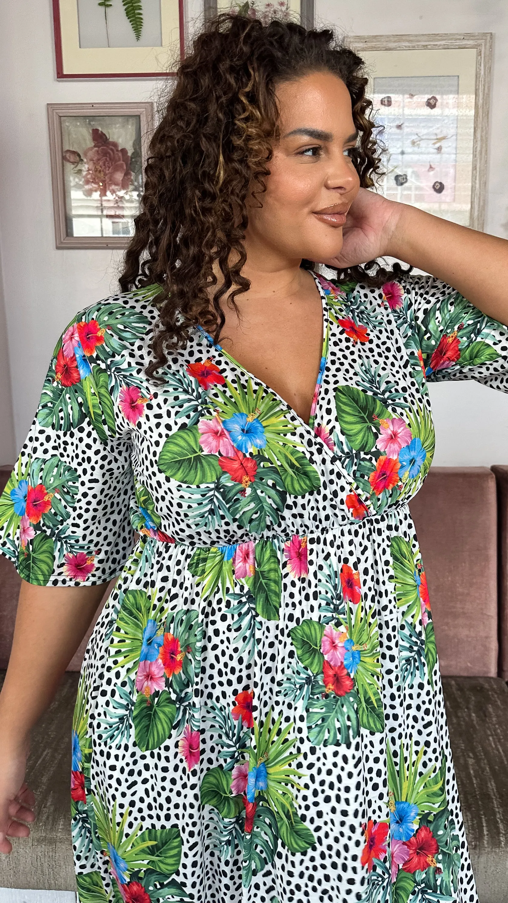CurveWow Maxi Wrap Dress Spot/Palm