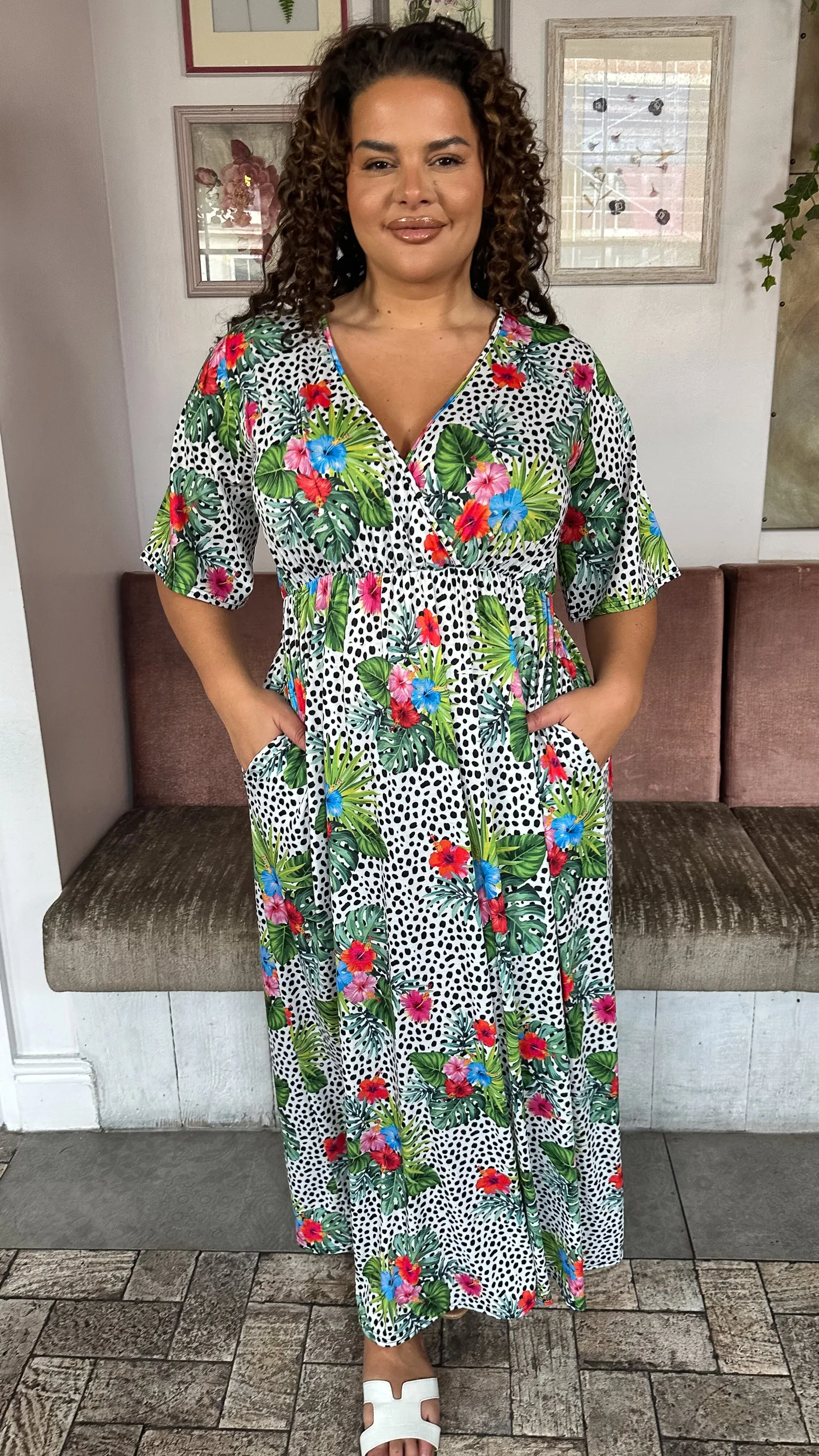 CurveWow Maxi Wrap Dress Spot/Palm