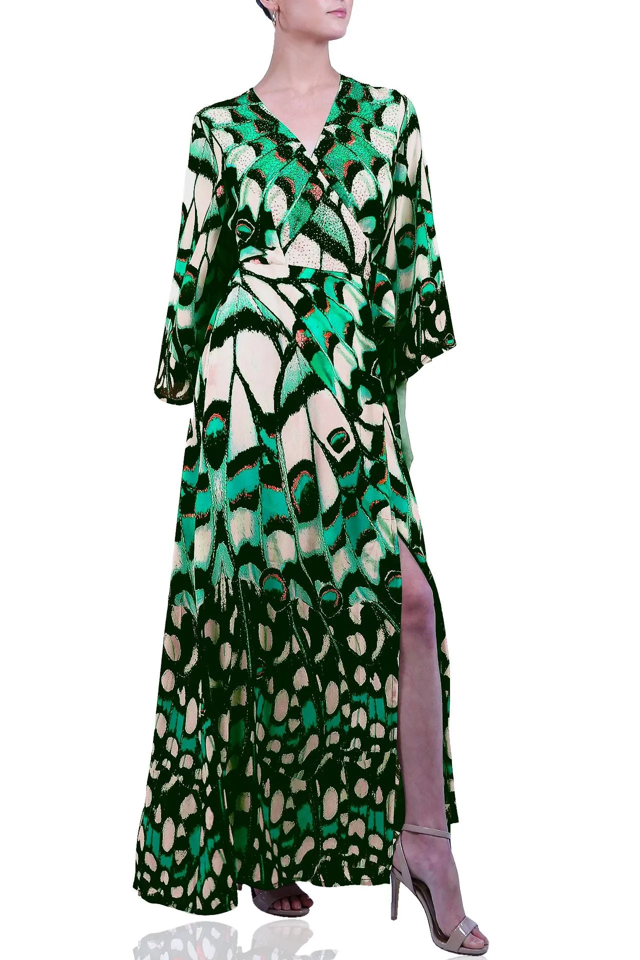 Designer Maxi Wrap Dress With Sleeves