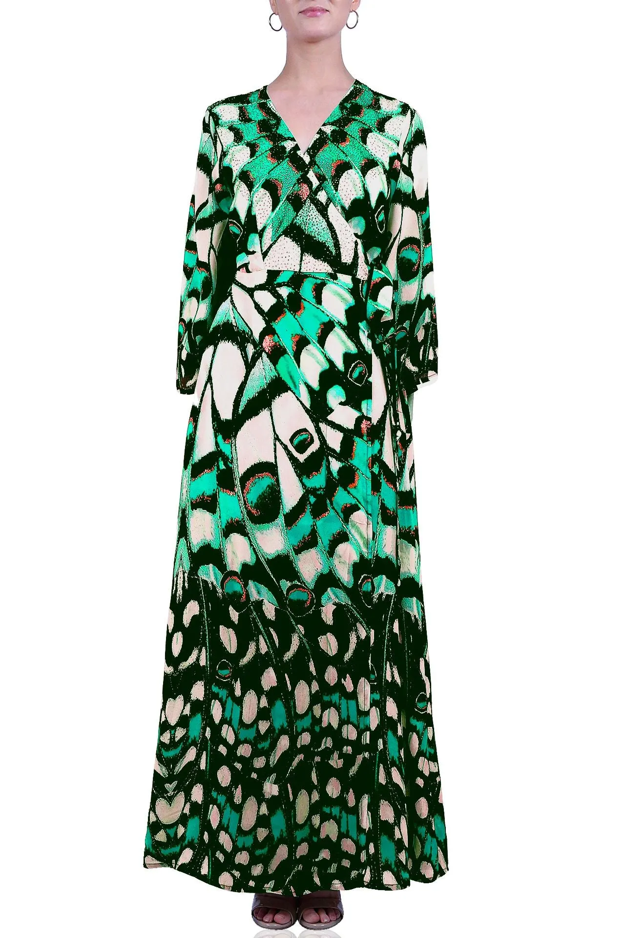 Designer Maxi Wrap Dress With Sleeves