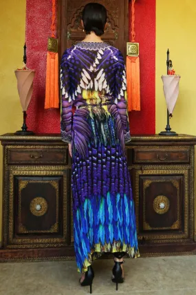 Feather Print Floor Length Wrap Dress