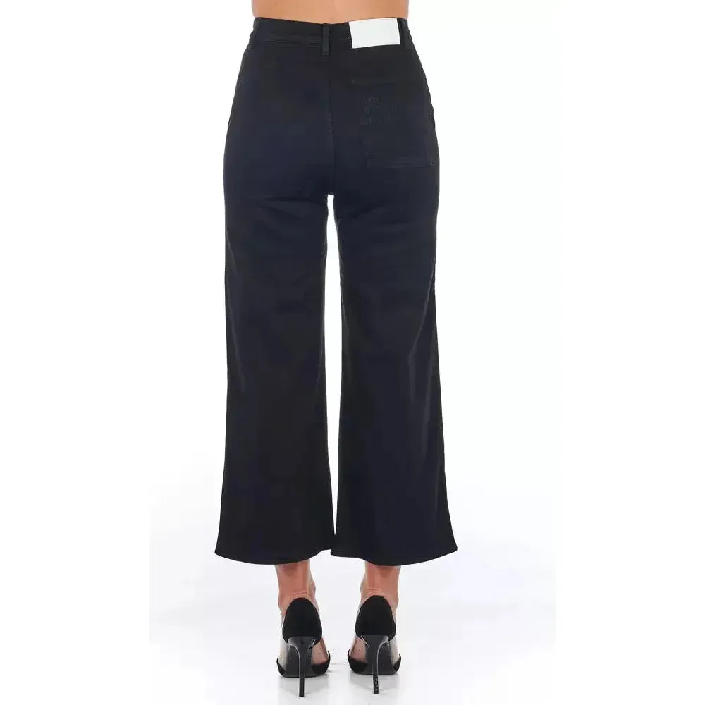 Frankie Morello Black Cotton Women Cropped Pant