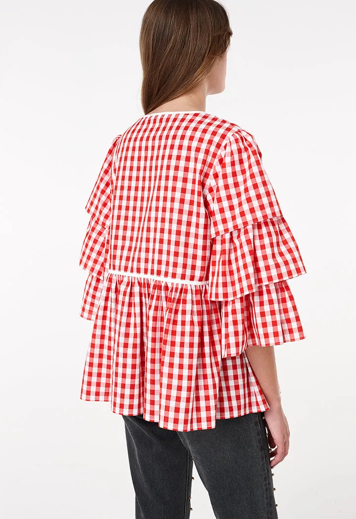 Gingham Layer Frilled Outerwear