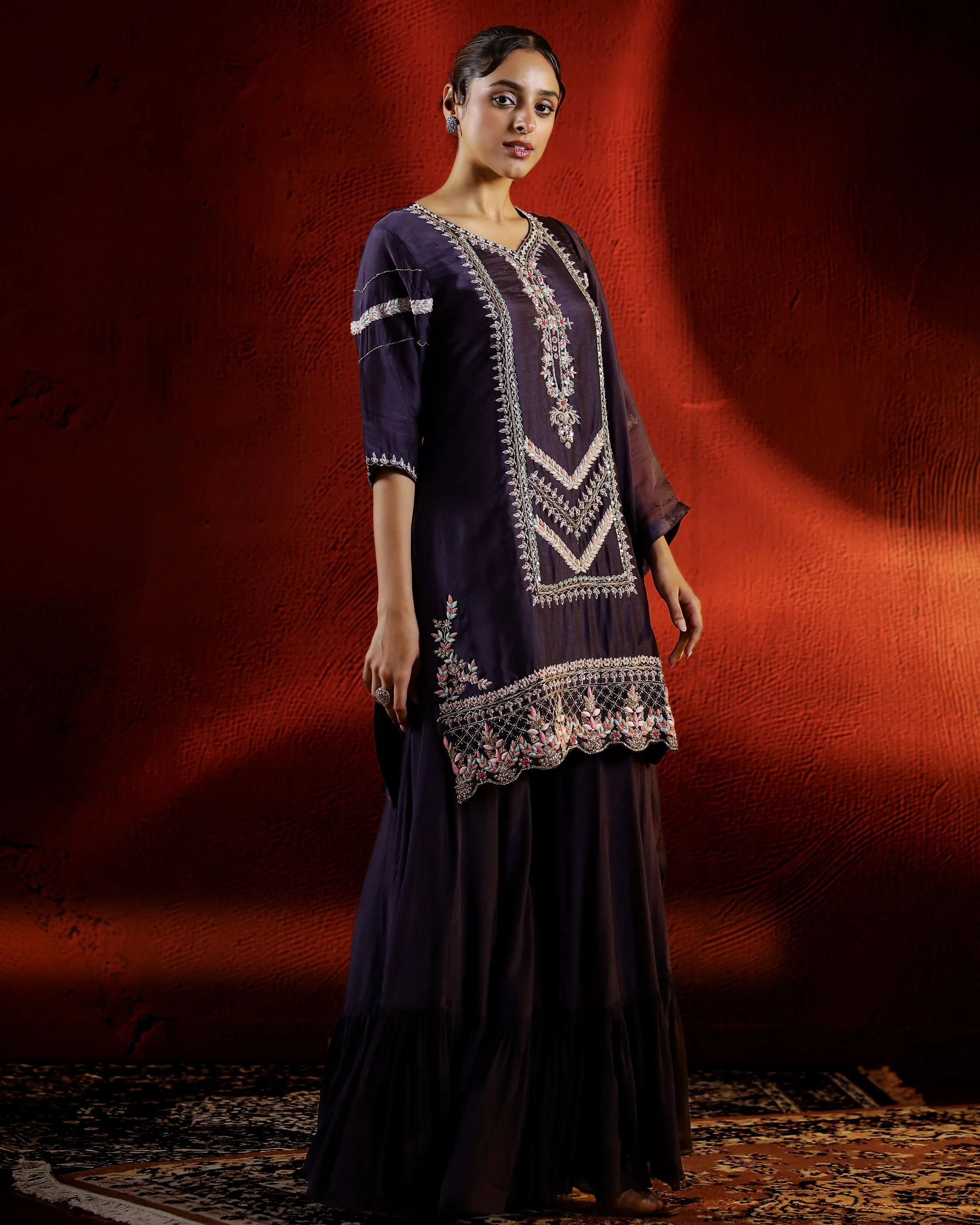 Light Purple Embellished Spanish Silk Palazzo Set