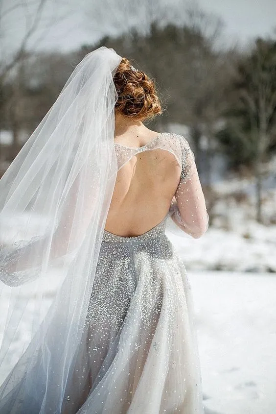 Long Sleeve Beaded Plus Size Wedding Dress
