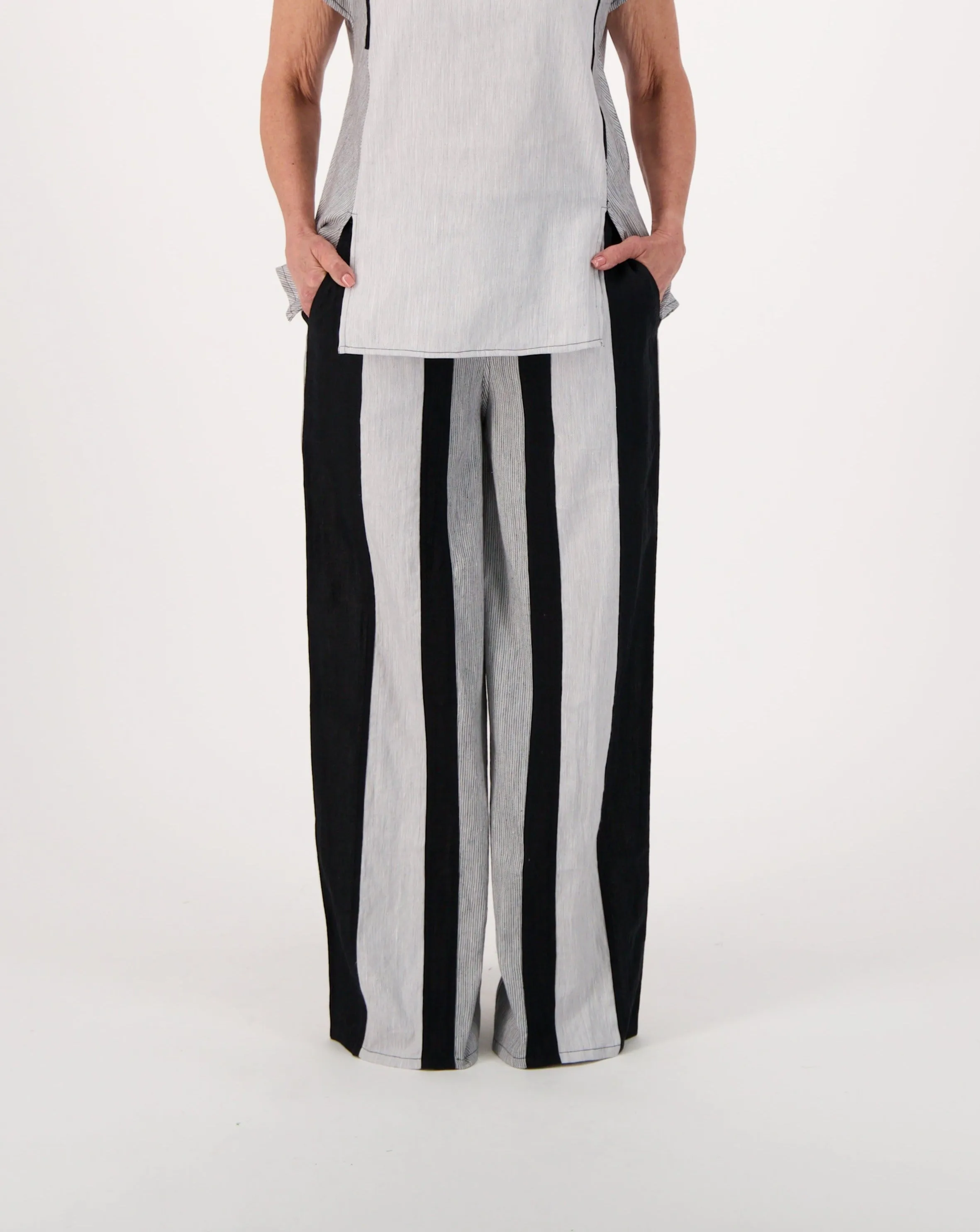 Madras Linen Noir Stripe Wide Leg Pant