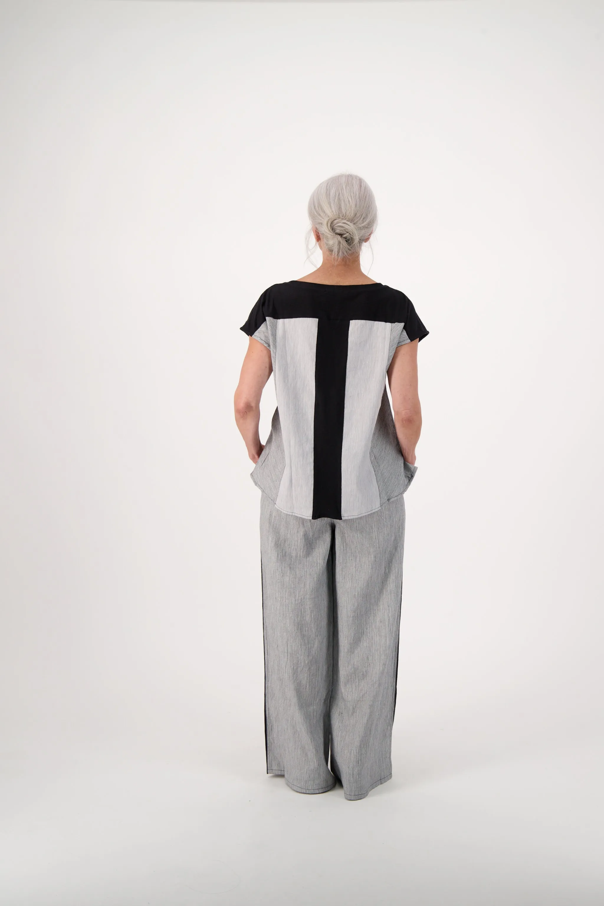 Madras Linen Noir Stripe Wide Leg Pant