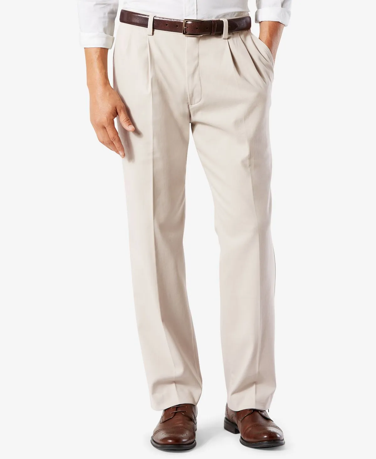 Men's easy classic pleated trousers, khaki stretch Dockers, blue