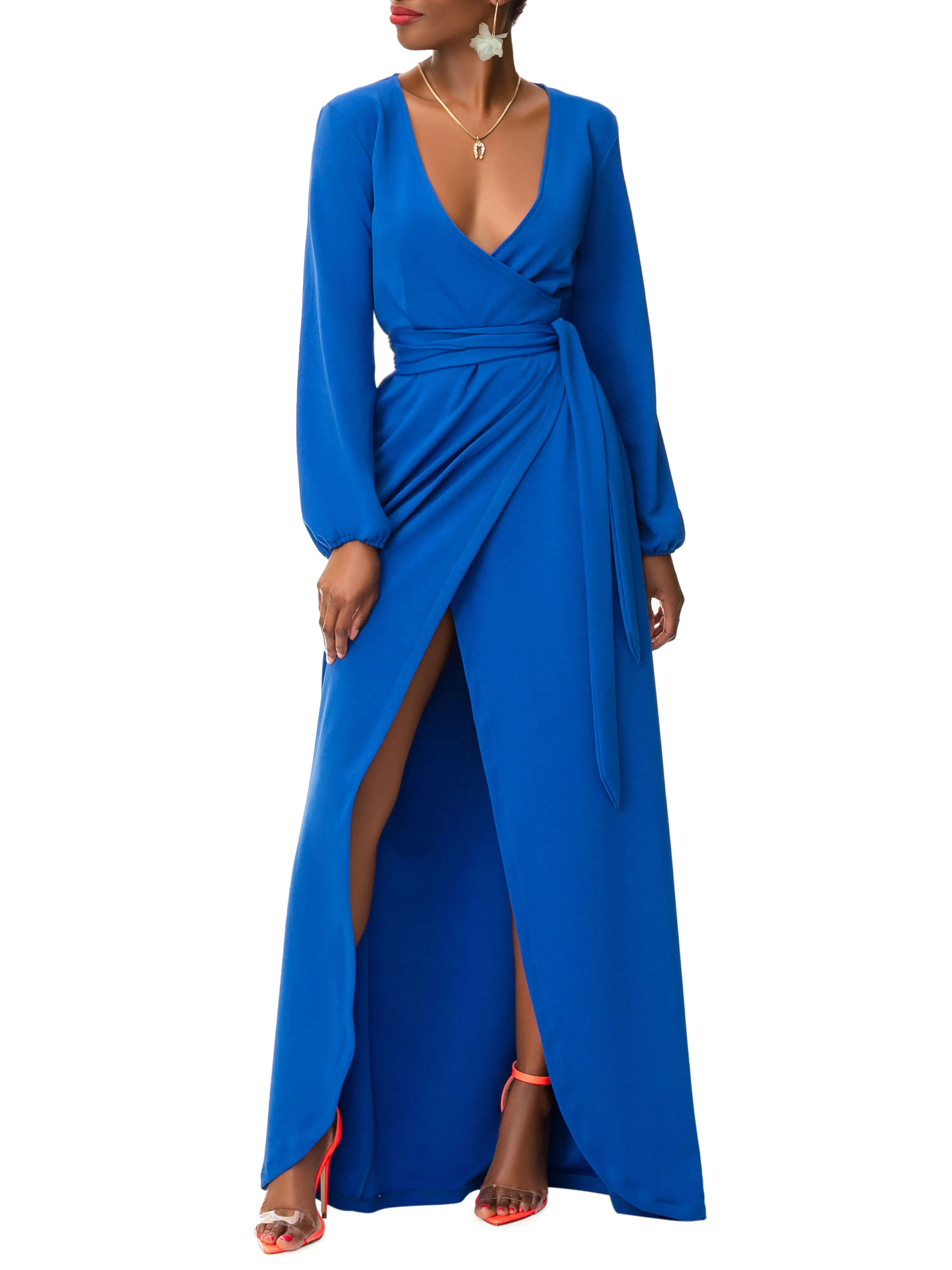"Nicole" Cobalt Maxi Wrap Dress