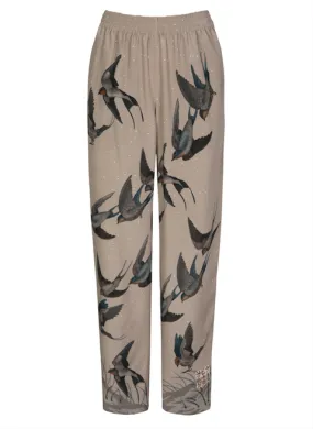 "The Lunar Leopard" Silk Marocain Lounge Trousers Champagne Soot