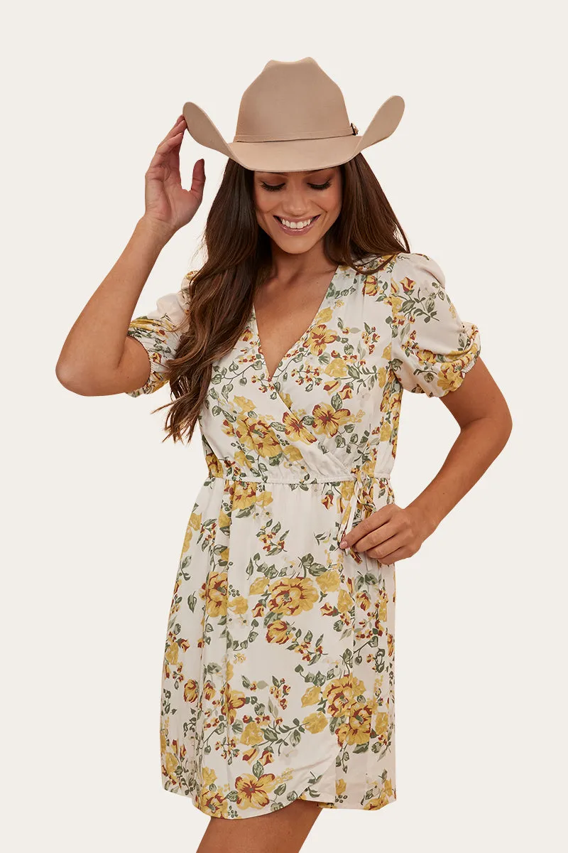 Rosabel Womens Wrap Dress - White/Yellow