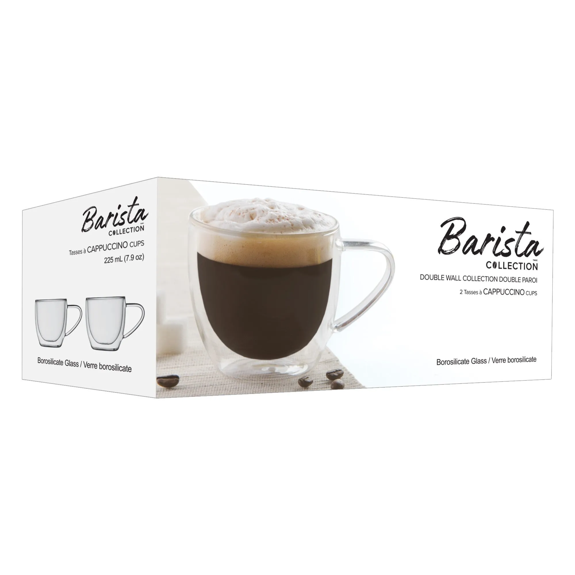 Safdie & Co. Cappuccino Glass Double Wall 4PC Set 225ML Barista