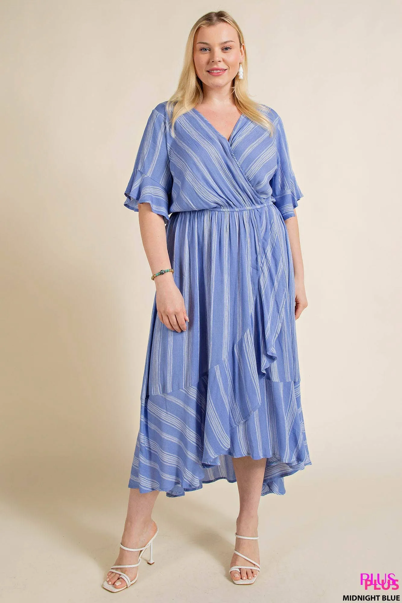 Stripe Wrap Midi Dress