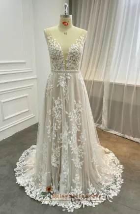 Summer Lace Light Champagne Wedding Dress