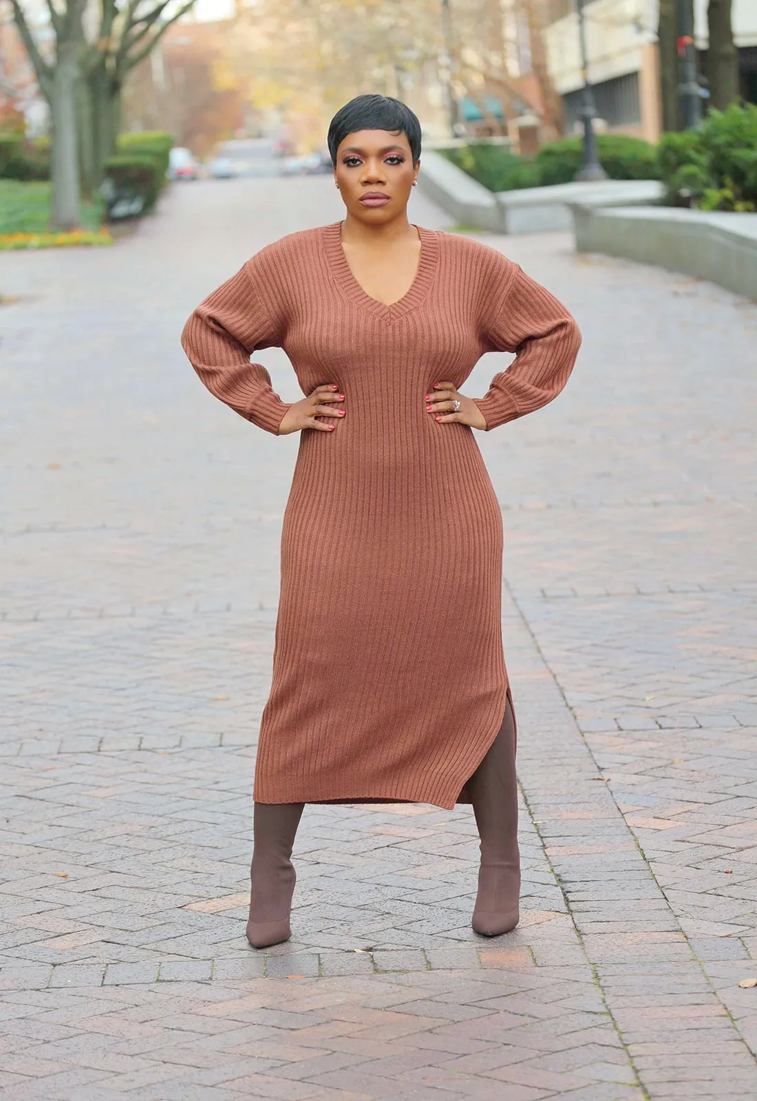 Sweet And Cozy | Ribbed Maxi Sweater Dress