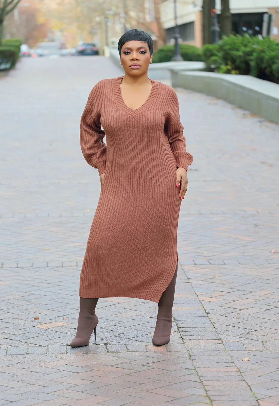 Sweet And Cozy | Ribbed Maxi Sweater Dress