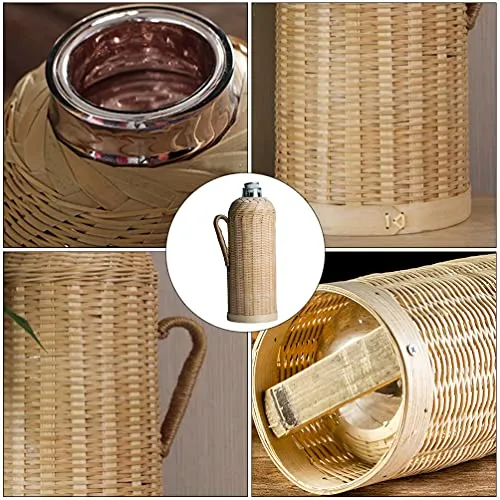 TOPBATHY Thermal Water Carafe Bamboo Woven Thermal Coffee Carafe Tea Water Coffee Dispenser for Home Kitchen