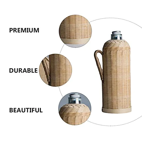 TOPBATHY Thermal Water Carafe Bamboo Woven Thermal Coffee Carafe Tea Water Coffee Dispenser for Home Kitchen