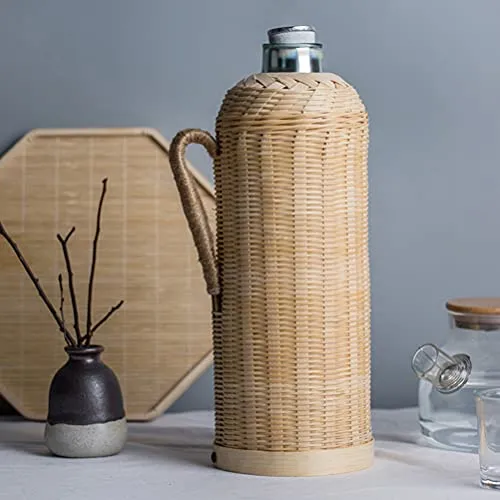 TOPBATHY Thermal Water Carafe Bamboo Woven Thermal Coffee Carafe Tea Water Coffee Dispenser for Home Kitchen