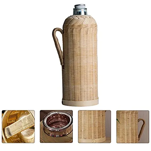 TOPBATHY Thermal Water Carafe Bamboo Woven Thermal Coffee Carafe Tea Water Coffee Dispenser for Home Kitchen