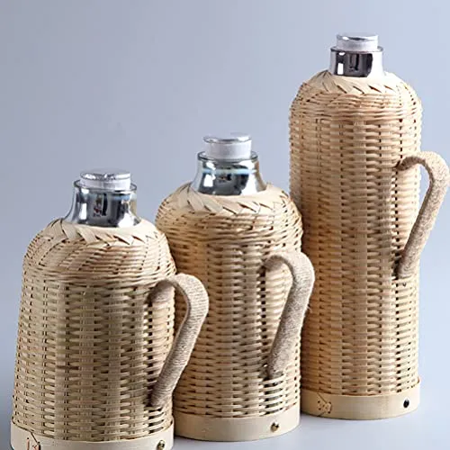 TOPBATHY Thermal Water Carafe Bamboo Woven Thermal Coffee Carafe Tea Water Coffee Dispenser for Home Kitchen