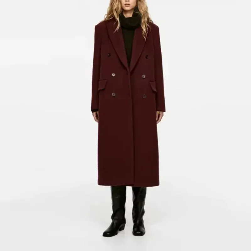 Trend4us Women's Double-Breasted Longline Trench Coat