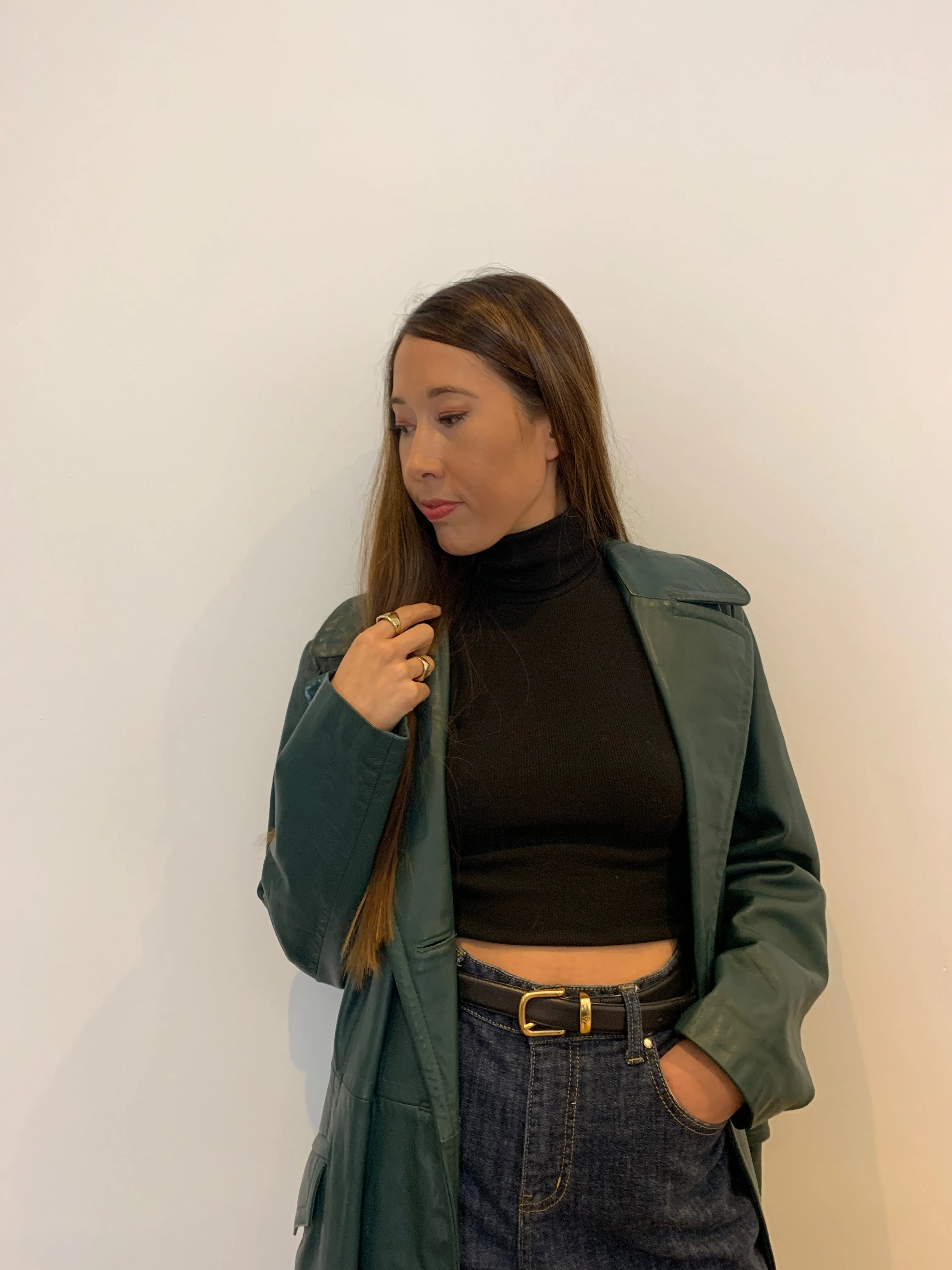 Vintage green leather trench coat