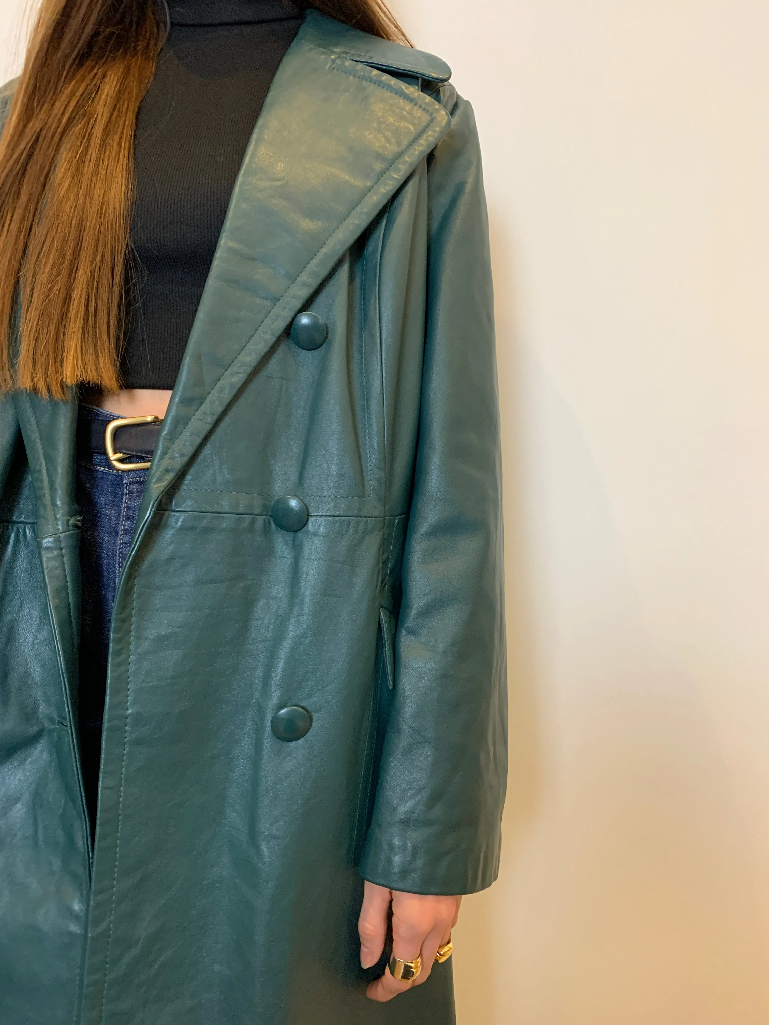 Vintage green leather trench coat