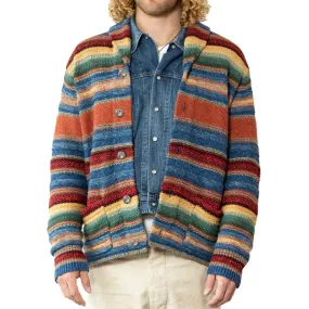 Vintage Rainbow Colorblock Jacquard Lapel Cardigan