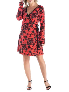 Women's Printed Wrap Dress,Red