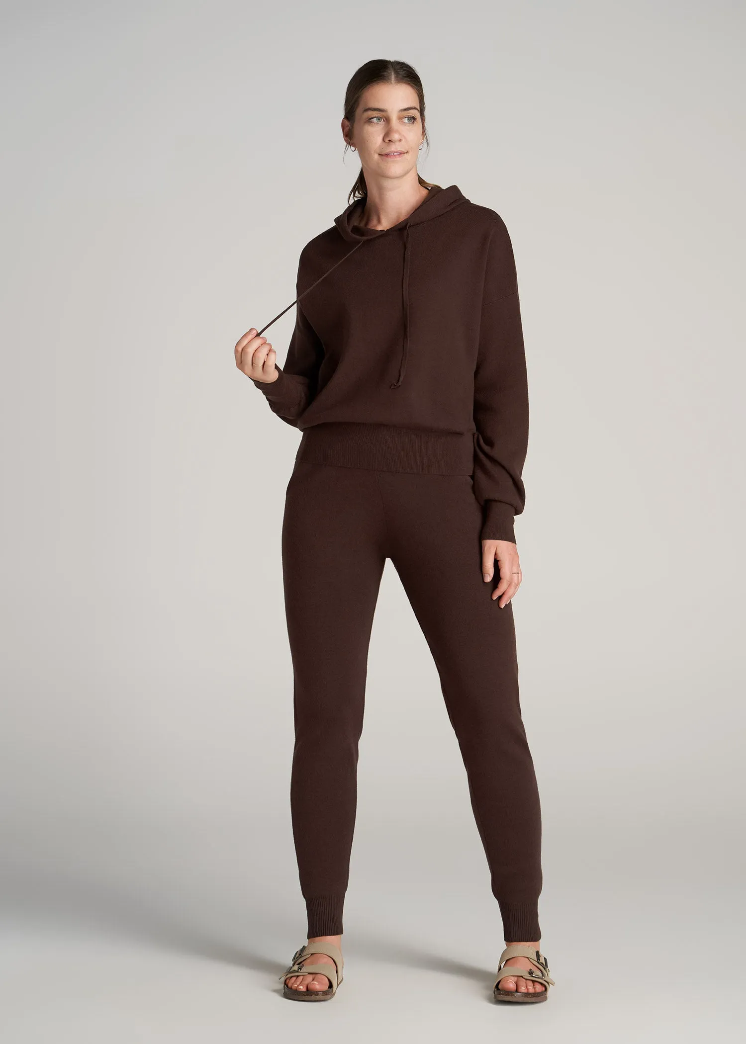 Women's Tall Knit Lounge Hoodie in Chocolate