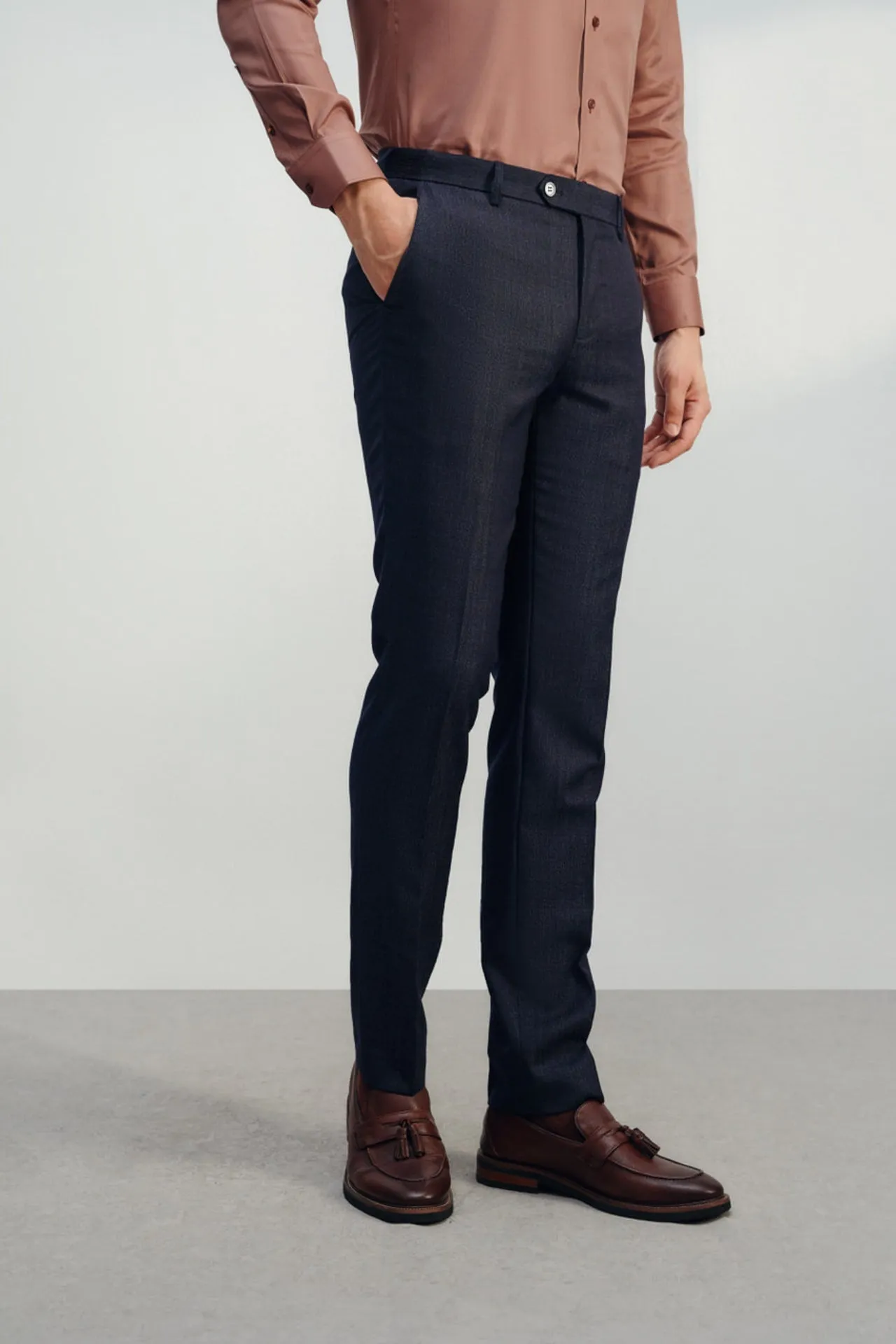 Wool Textured Slim Fit Pants